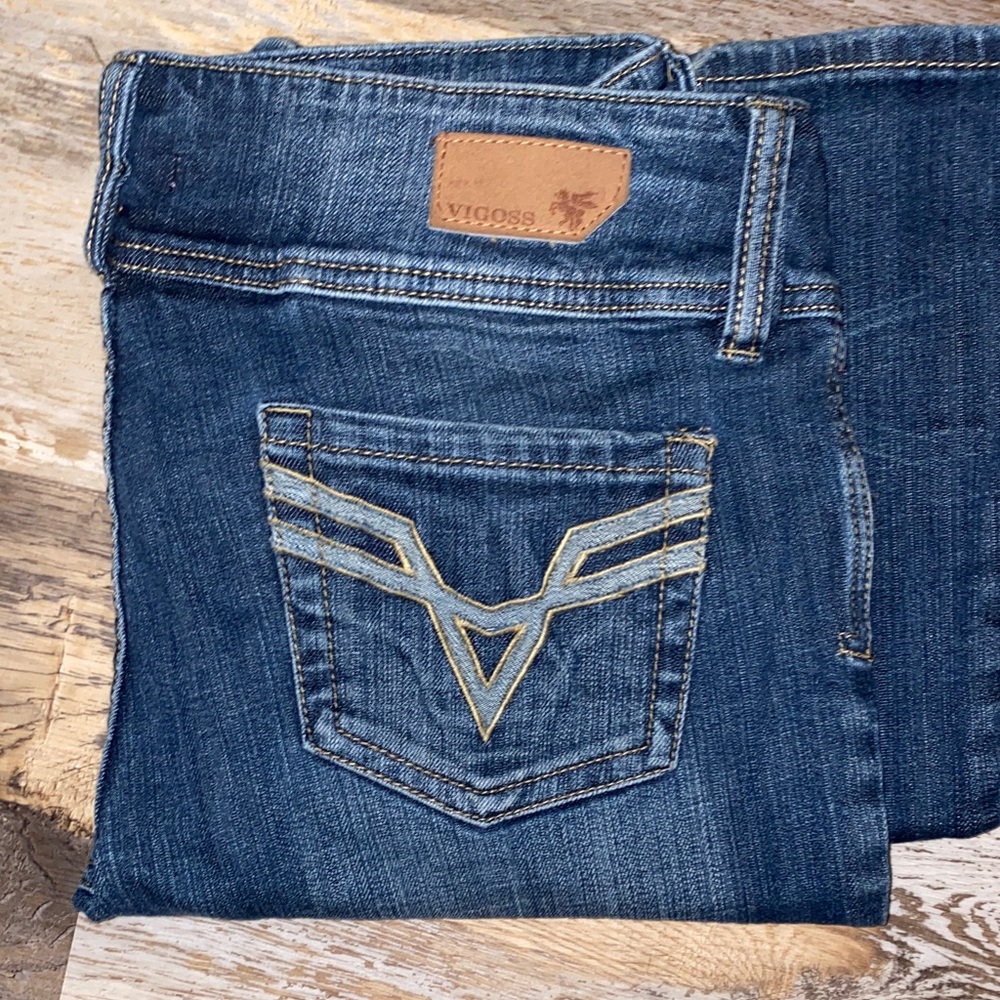 Vigoss Women's Blue Boot Cut Jeans with Tan Stitching